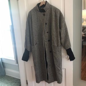 Vintage 80s 100% Wool Black-and-White Overcoat
